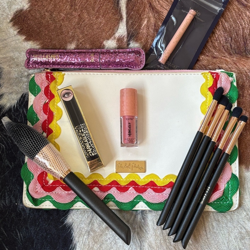 Tarte Makeup Set Maneater Blush Mascara 6-Piece Brush Set Packed Party Zip Bag